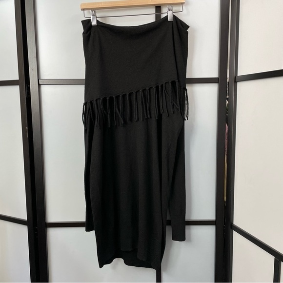 [L] Buffalo David Bitten Black Off The Shoulder Fringe Edge Long Sleeve Sweater - Picture 3 of 9